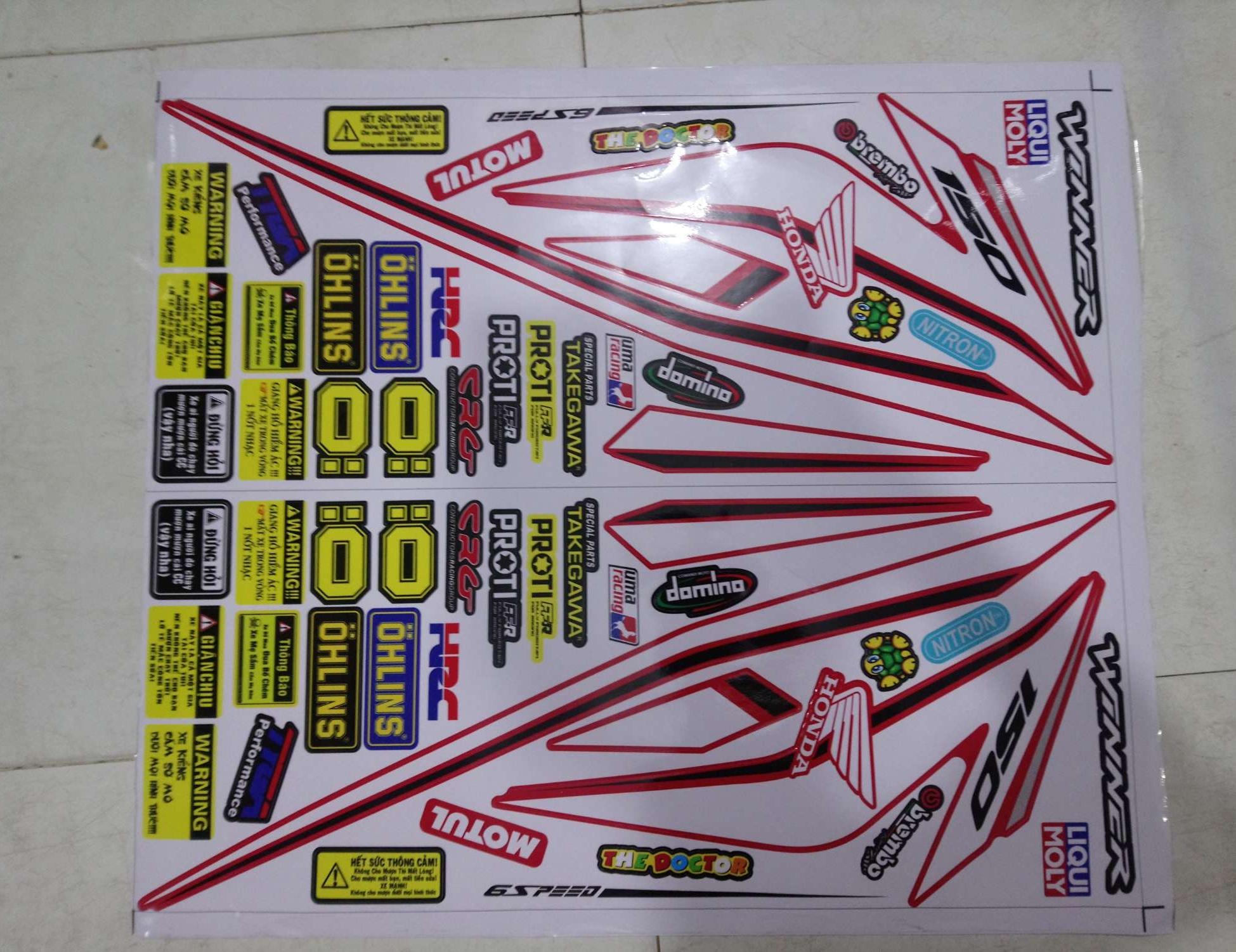 Tem rời winner trắng đỏ dán xe đỏ