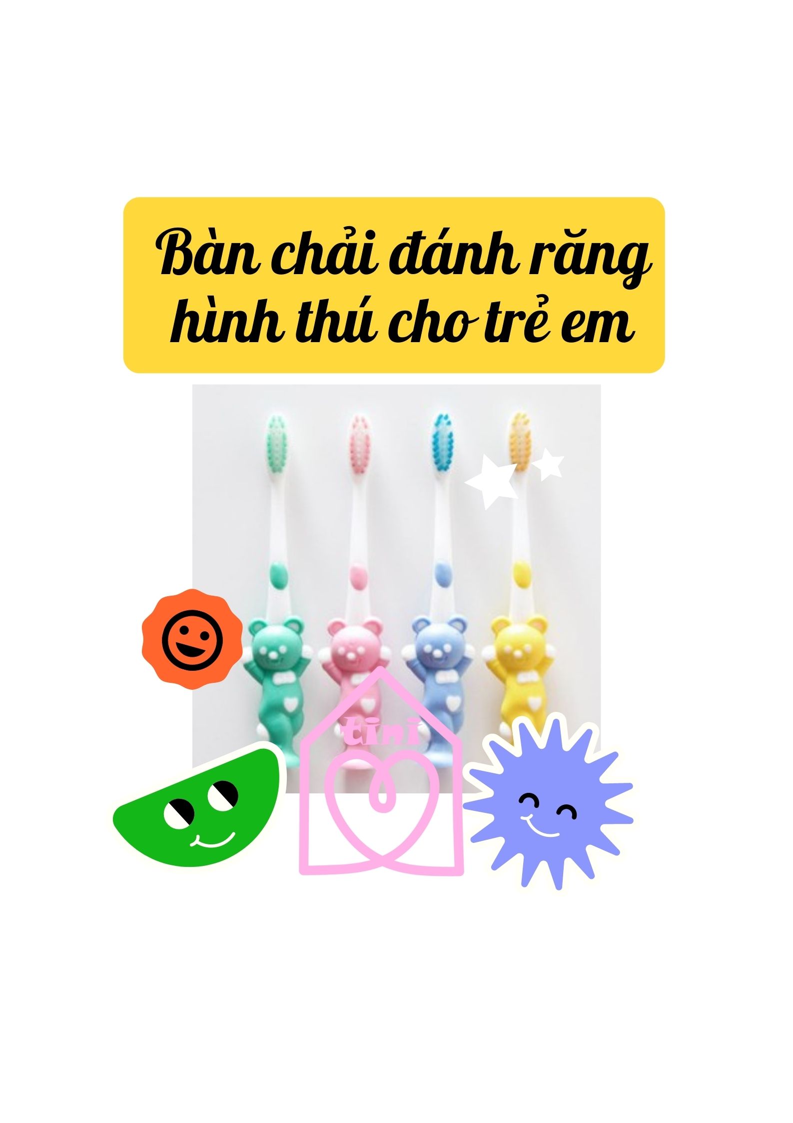 Combo 4 bàn chải xuất Nhật hình thú có nắp che chất lượng vệ sinh cho bé