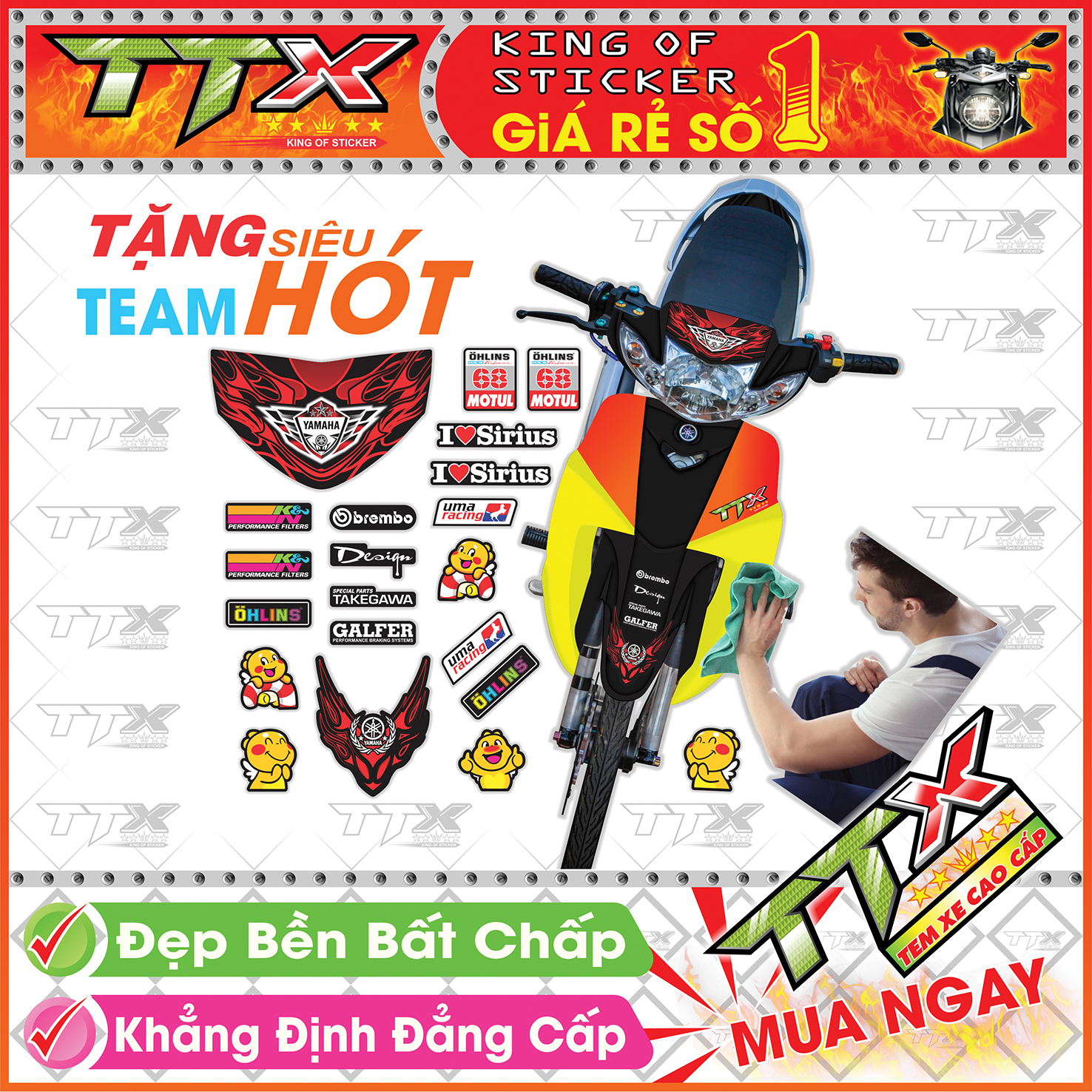 Tem Xe Sirius Đen Đỏ Lửa Siêu Đẹp - Tem Sirius Lửa Đỏ Đen Hót - Mẫu Team Sirius Đen Đỏ