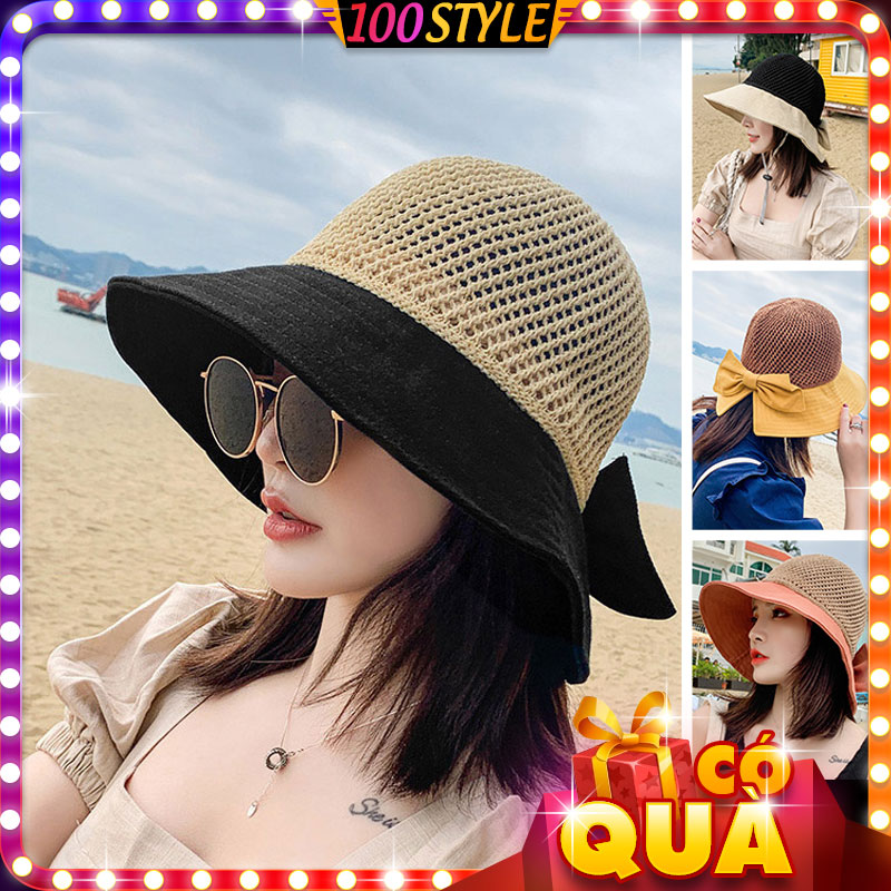 Nón Vành Rộng Style Cói Phối Nơ Cực Xinh - 100style