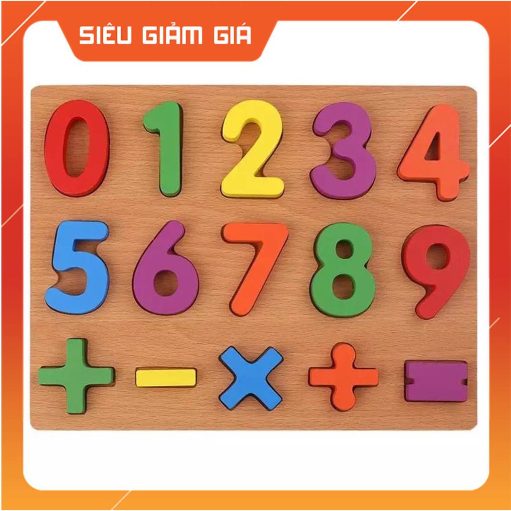 Bảng chữ số gỗ, đồ chơi gỗ,bảng chữ số nổi bằng gỗ cho bé học số và phép tính.