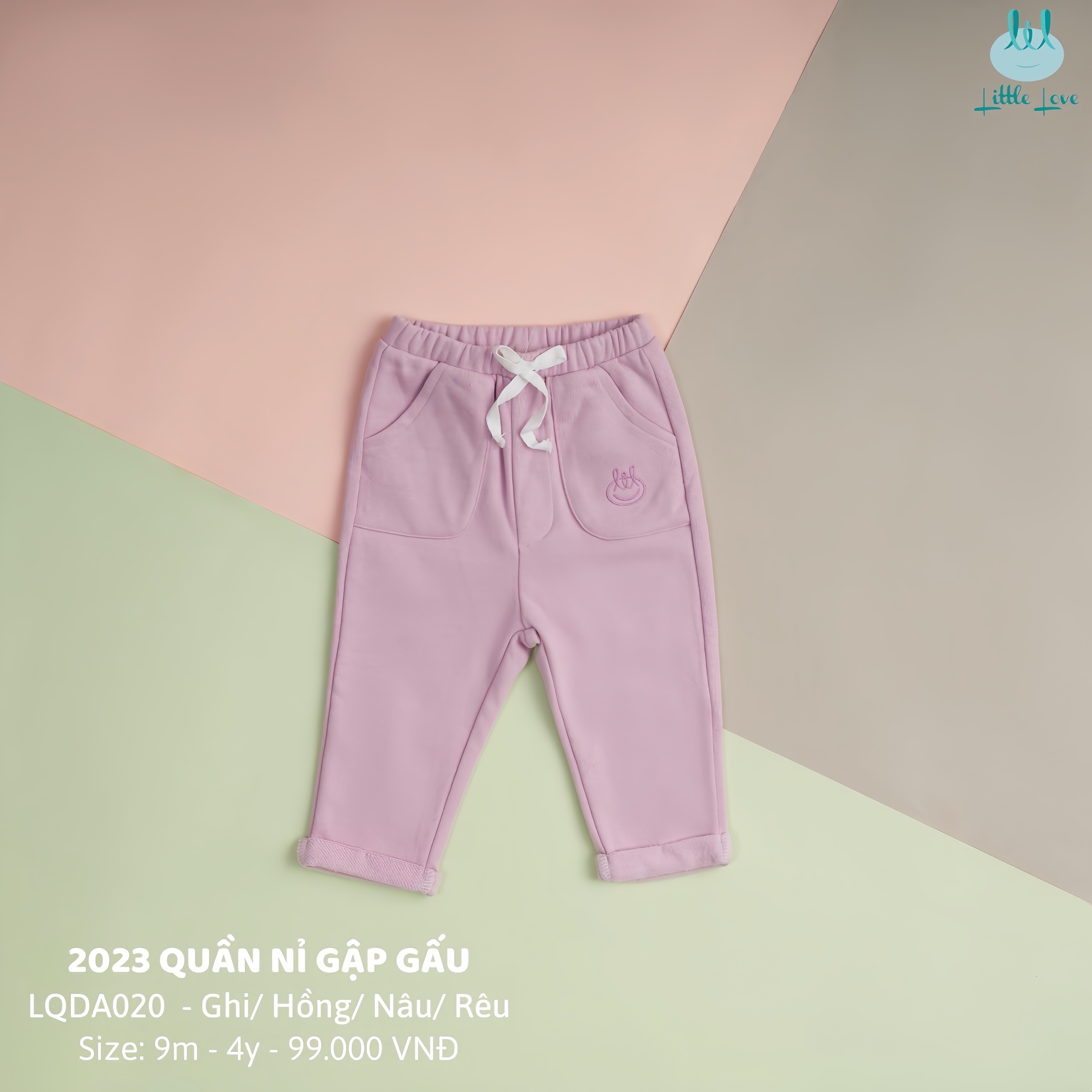 Quần nỉ gấp gấu trẻ em in logo Little Love