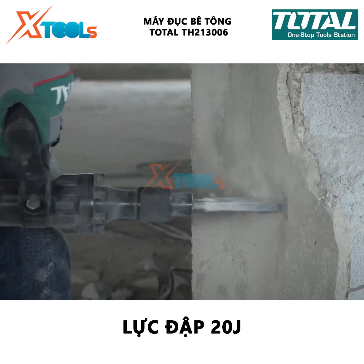 Máy đục bê tông TOTAL TH213006 | máy khoan đục công suất 1300W, tốc độ đập 3800 bpm, lực đập 20J vặn vít, đục tường, khoan bê tông