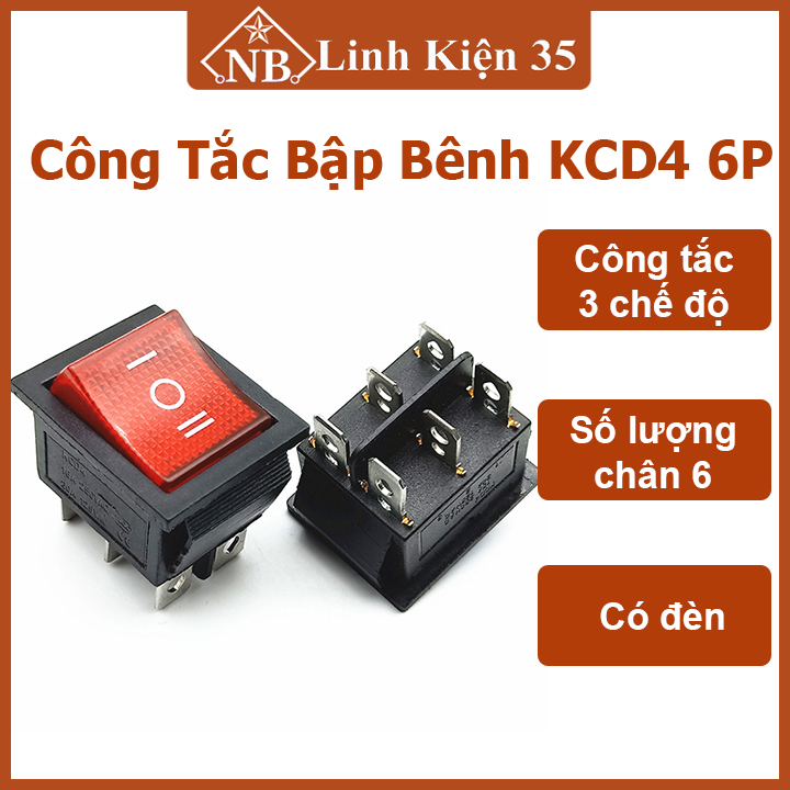 Công tắc bập bênh KCD4 6 chân 3 chế độ có đèn