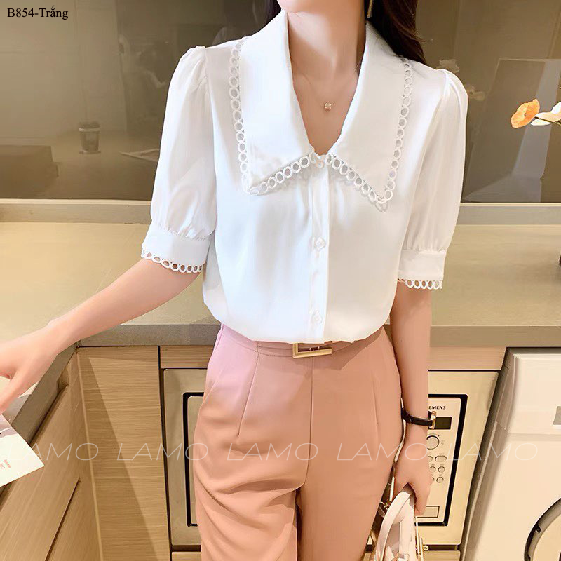ÁO SƠ MI CÔNG SỞ  TAY NGẮN PHỐI REN -B854