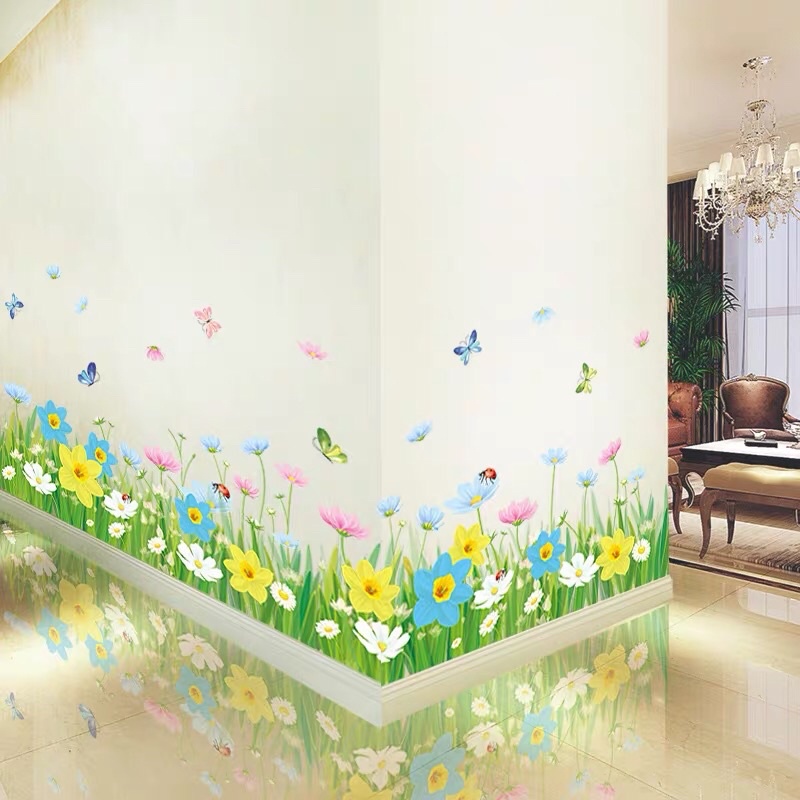 Decal dán chân tường cỏ hoa vàng.