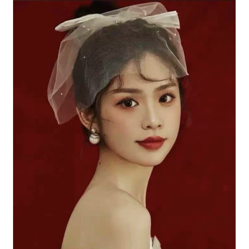 Voan lúp kẹp tóc nơ cô dâu