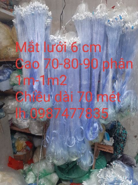 Lưới đánh cá 3 màn lưới thái 6 phân cao 70-80-90 phân 1m-1m2 dài 70 mét ..