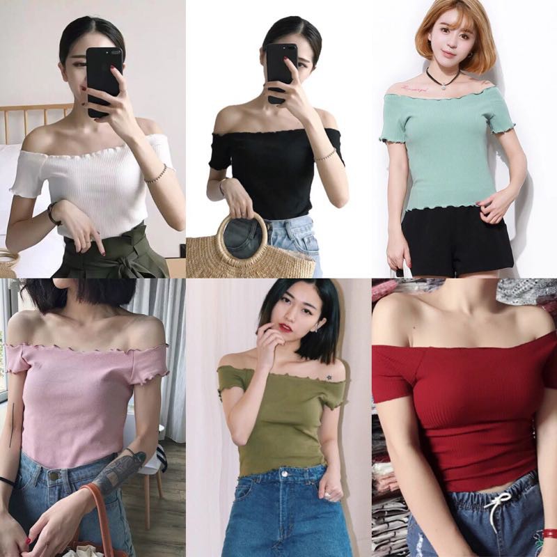 Áo Trễ Vai Chắt Len Tăm