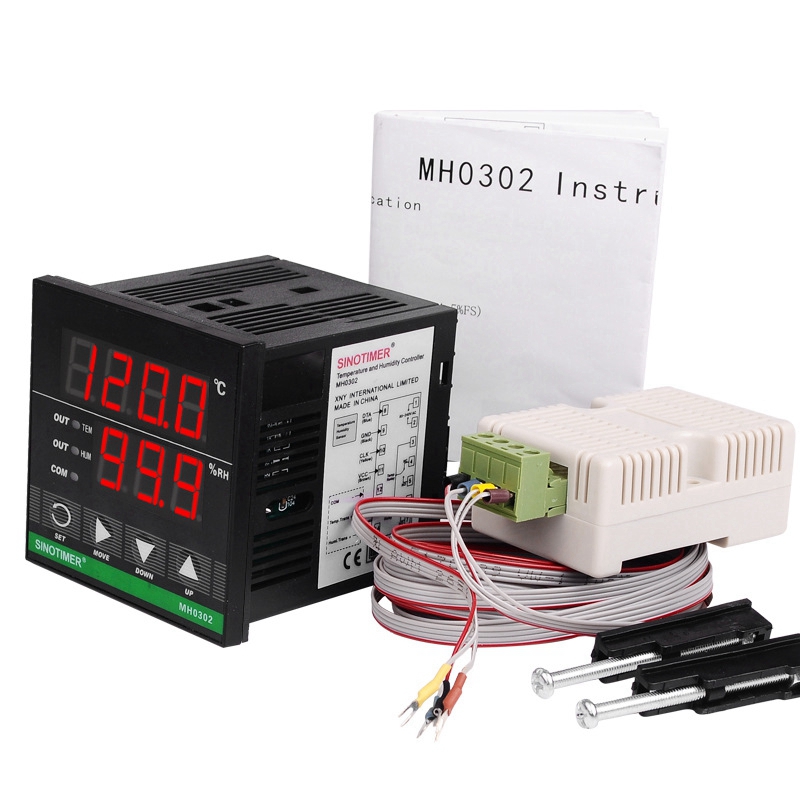 SINOTIMER Temperature Humidity Controller, MH0302 Panel Mounted Digital Temperature and Humidity Controller Sensor