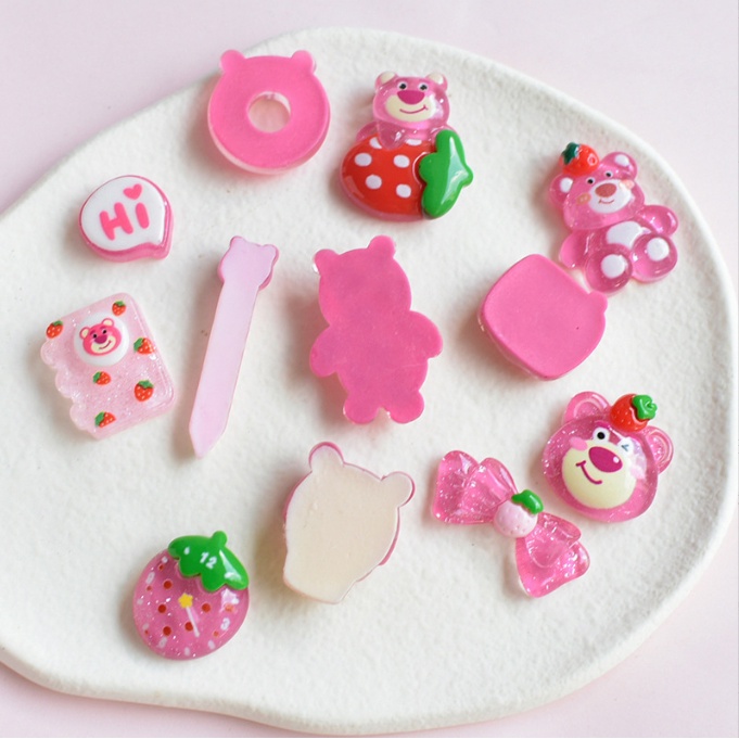 Jibbitz sticker gắn dép sục Crocs hình gấu hồng Pink Bear (bán lẻ từng cái) nhựa trong suốt