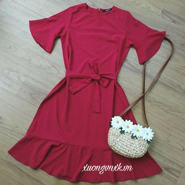 Đầm đỏ cột eo (kèm hình thật)