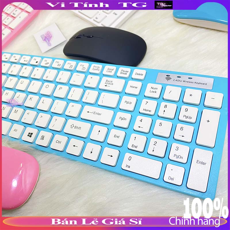 [HCM]Combo bàn phím chuột không dây màu hồng