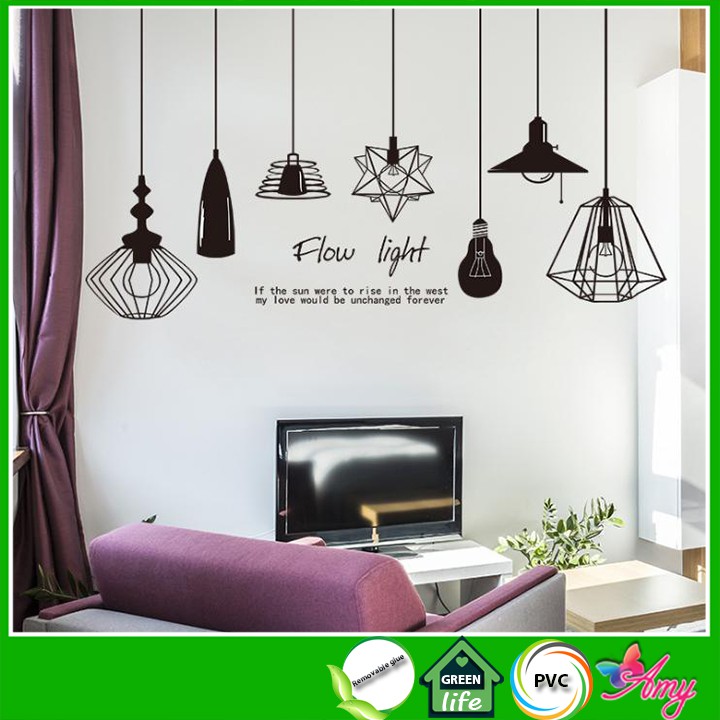 [HCM]Decal trang trí quán ăn cafe phòng khách sang trong Dán Tường Đèn Treo 3D Số 8 màu đen Amy Shop (81 X 208 Cm)