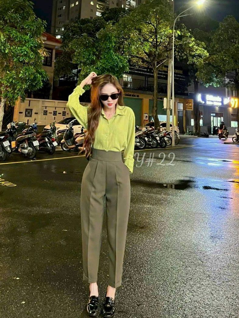 Quần tây nữ lưng cao cạp v khóa sau lưng quần , quần baggy công sở ống đứng - thời trang eliva