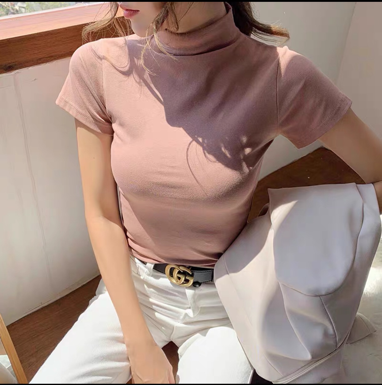[EIGHTYK] Áo Croptop Tay Ngắn Cổ Lọ Cotton
