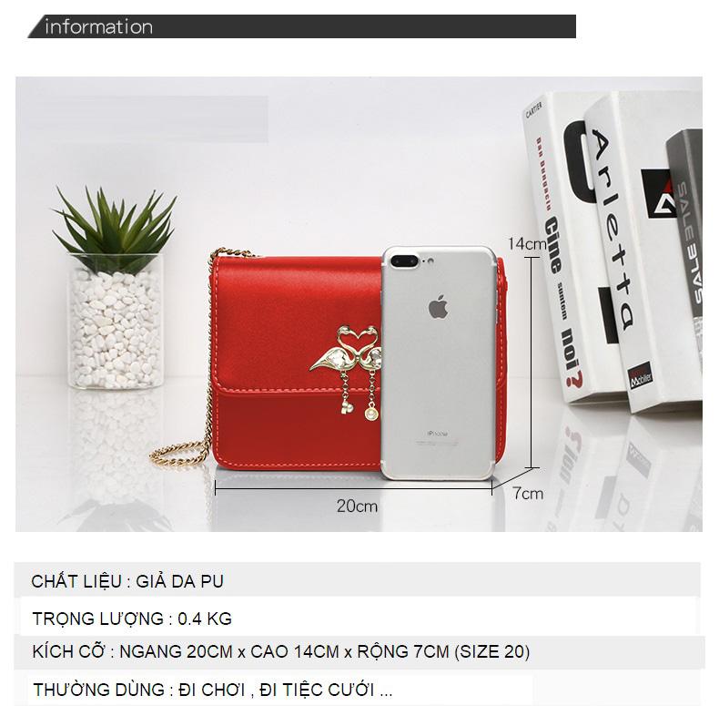 Túi Đeo Chéo 2 Con Hạc - Màu Đỏ Tươi