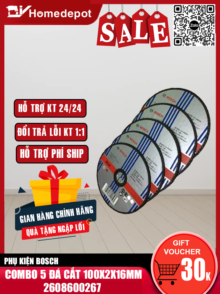 Combo 5 đá cắt Bosch 100x2x16mm (sắt) 2608600267