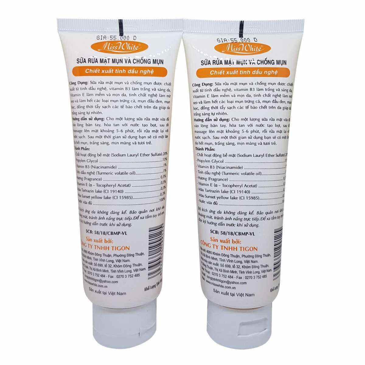 [HCM]Sữa Rửa Mặt Mụn Và Chống Mụn Miss White Tigon 100g