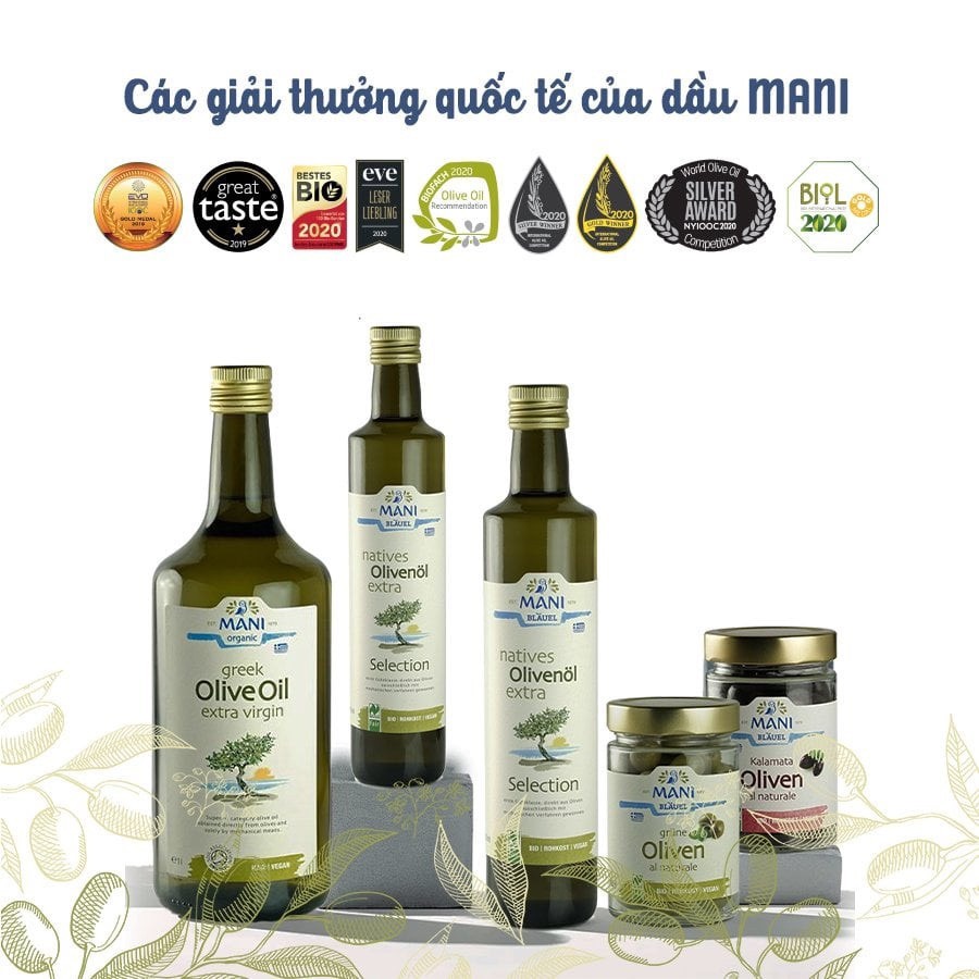 Dầu Olive Extra Virgin hữu cơ ép lạnh Mani 500ml