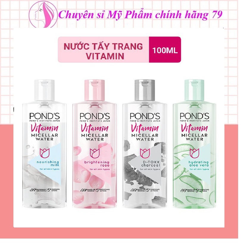 (Combo 2 bottle) water makeup remover POND'S, clean skin, exfoliating, makeup Remover water 100ml vitamin/bottle