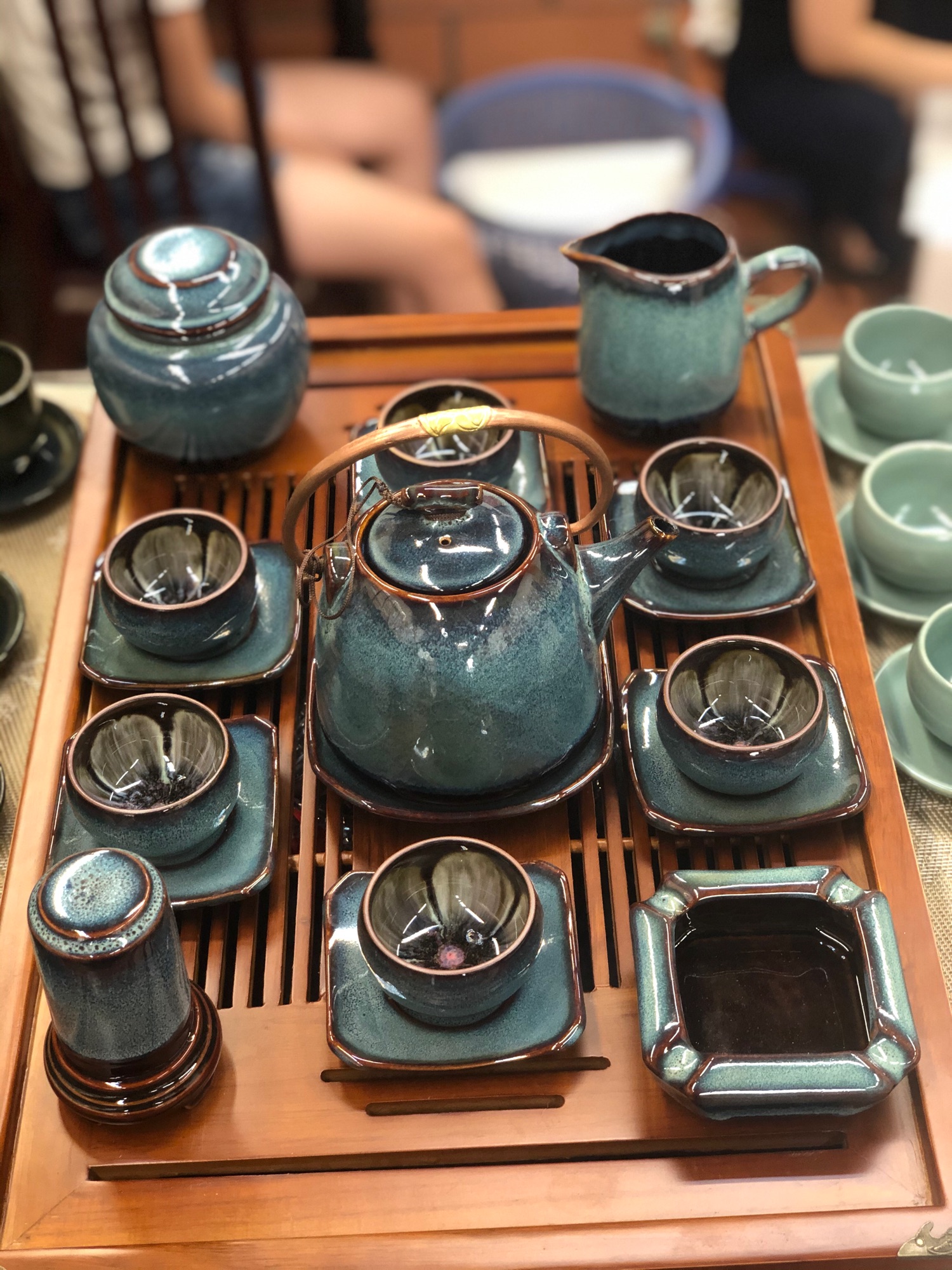 Bộ ấm chén hoả biến men xanh gốm Bát Tràng