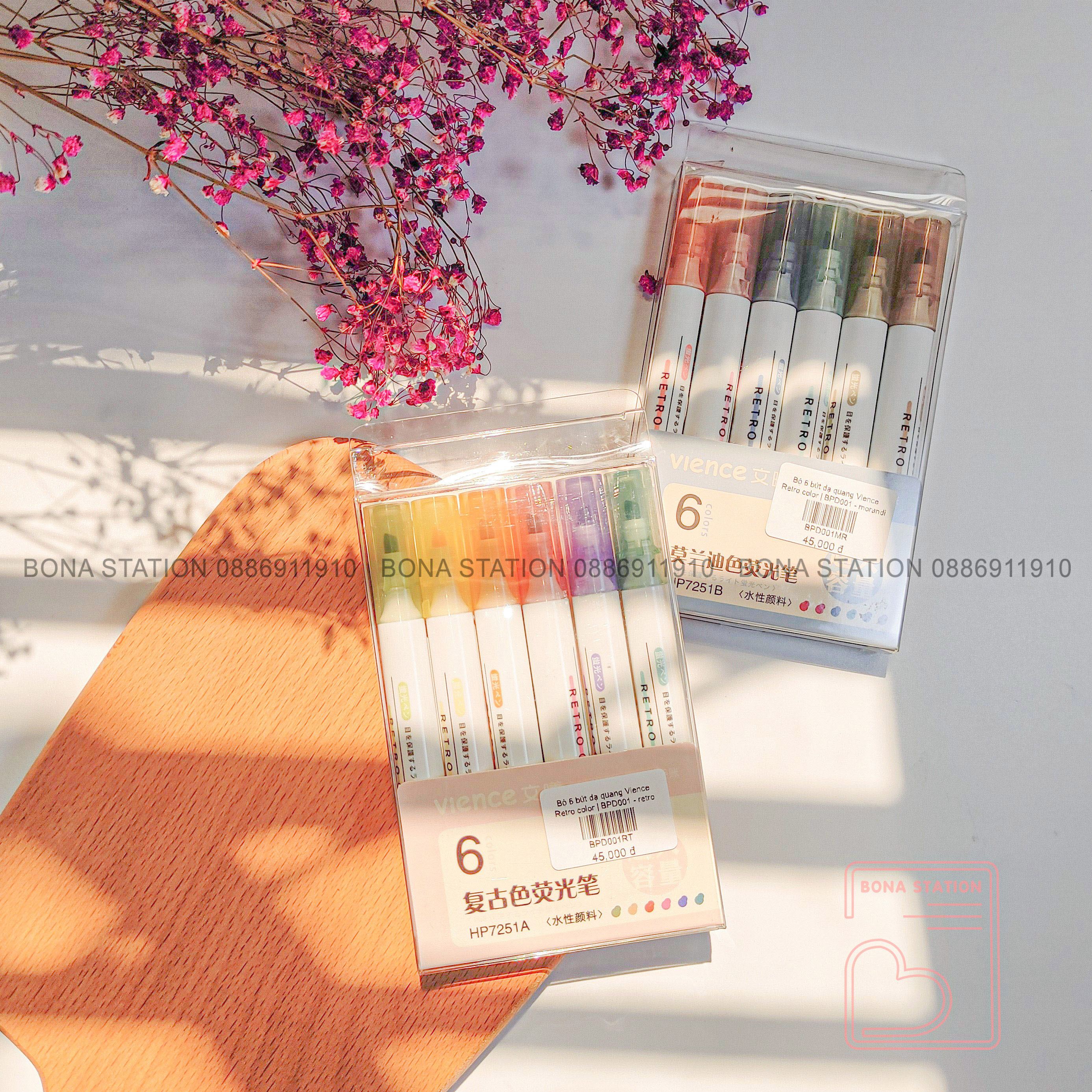 [HCM]Bộ 6 bút highlight Vience Retro morandi macaron | BPD001