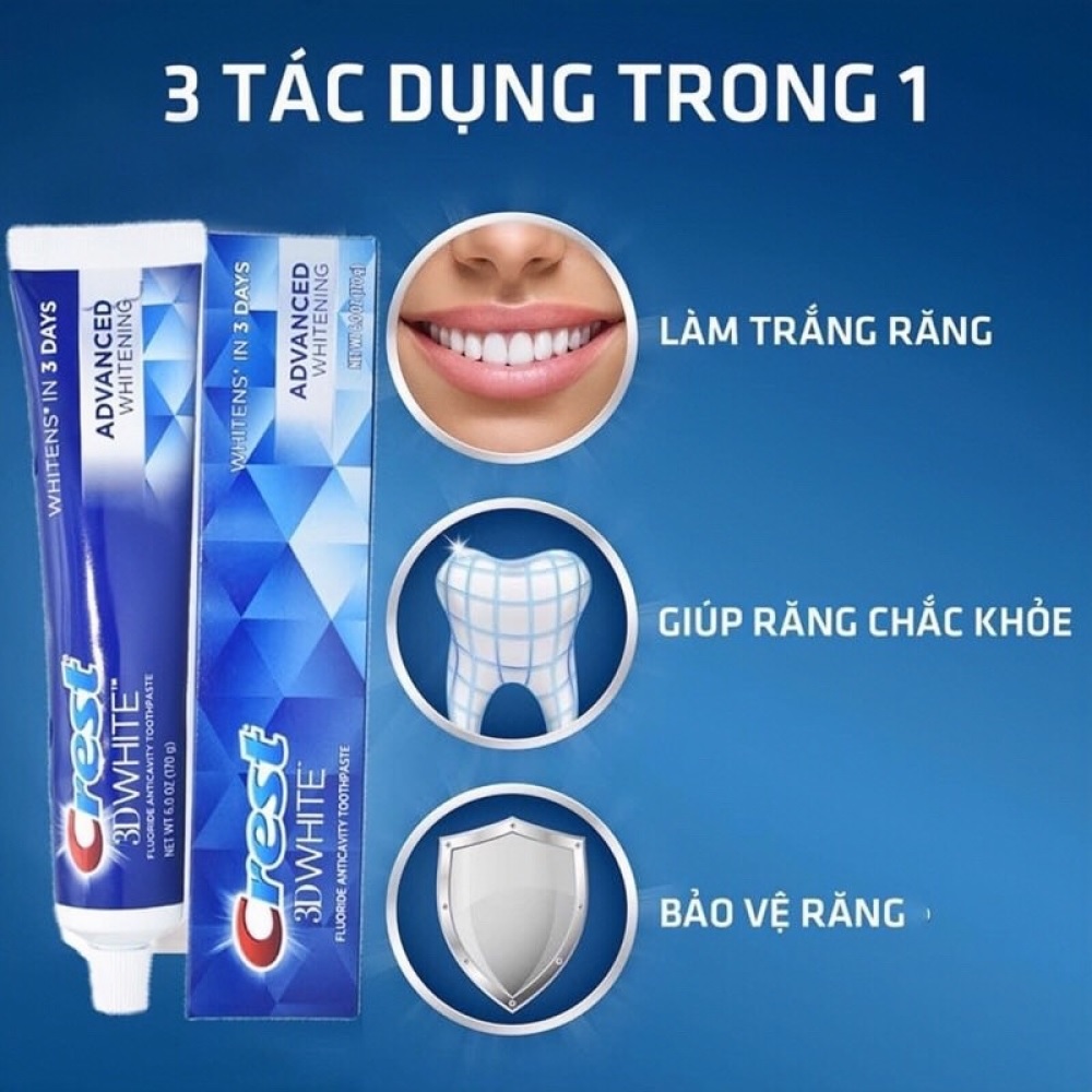 Kem Đánh Răng Giúp Làm Trắng Răng, Cho Răng Chắc Khỏe Crest 3D White Fluoride Anticavity Toothpaste 147g
