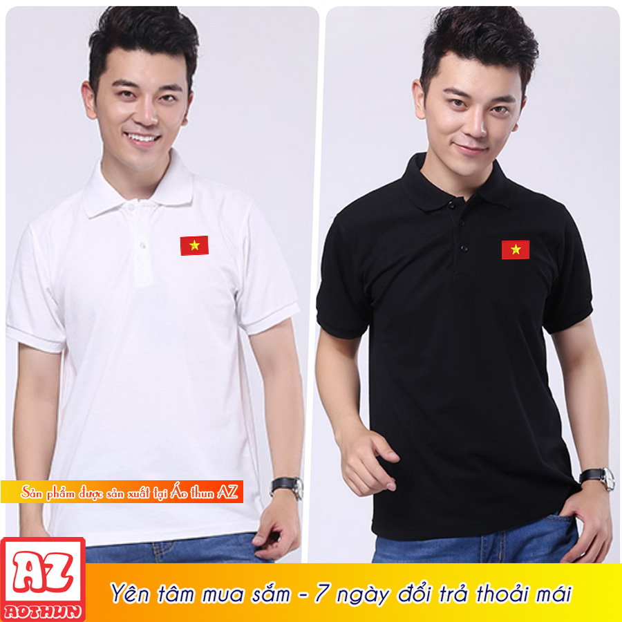 Áo thun polo nam nữ thêu logo cờ đỏ sao vàng việt nam - có bigsize at41