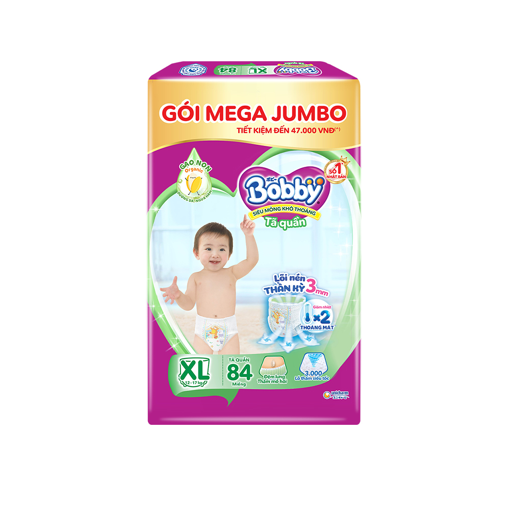 Combo 2 Tã/bỉm quần Bobby 3mm Gạo non XL84