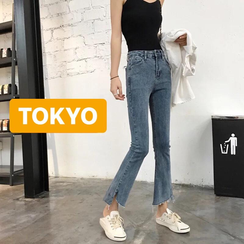 QUẦN JEAN NỮ CHẤT BÒ XANH ỐNG LOE BASS LƯNG CAO NÂNG MÔNG RAN MORI CONAN TOKY-532 CAO CẤP - TOKYO FASHION