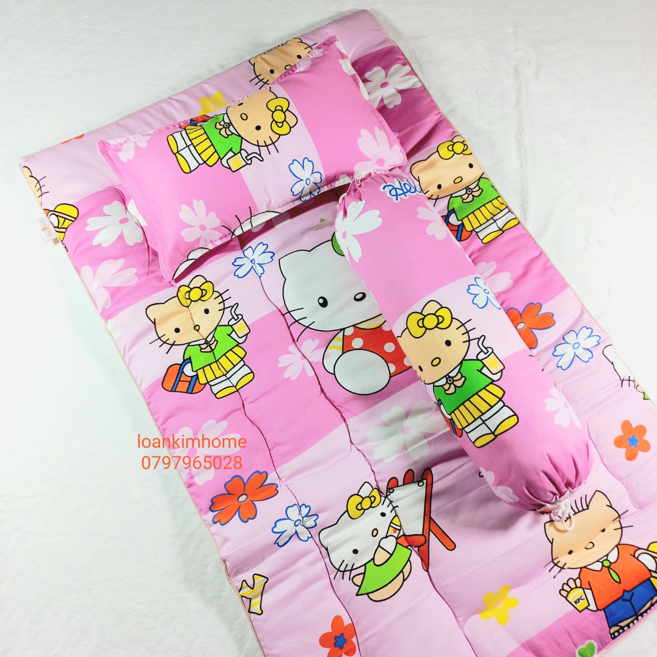 Bộ nệm mẫu giáo, nệm gối nhà trẻ 3 món Kimhome cho bé 1-8 tuổi.