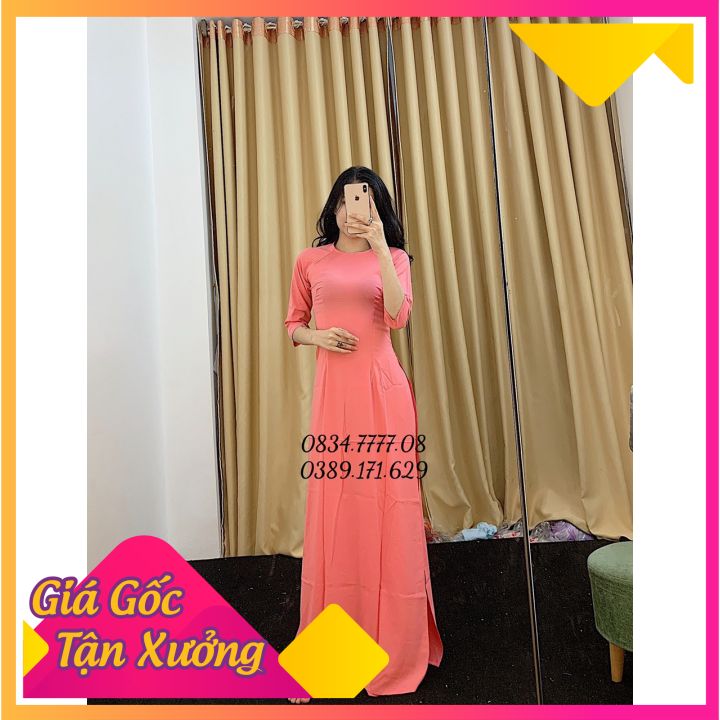 Áo Dài Lụa Nhật Trơn Cổ Cao 2,5 Phân