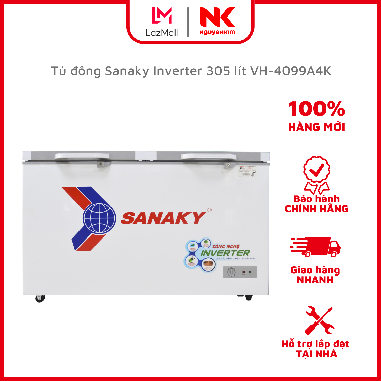 Tủ đông Sanaky Inverter 305 lít VH-4099A4K