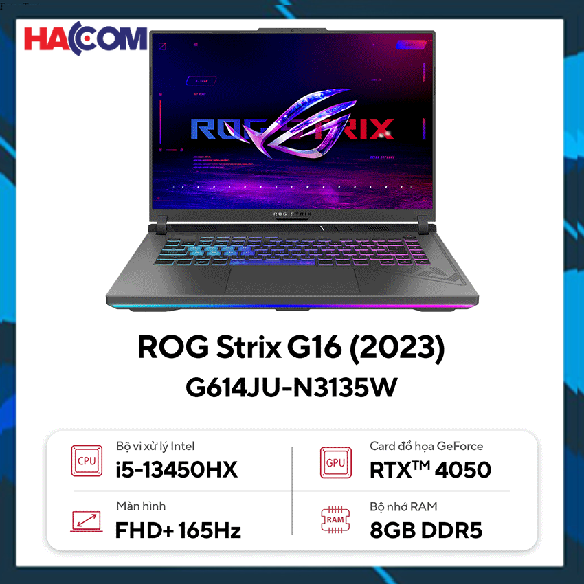 LAPTOP ASUS GAMING ROG STRIX G614JI-N4084W (I7 13650HX/16GB RAM/1TB SSD/16 QHD 240HZ/RTX 4070 8GB/WIN11/BALO/XÁM)