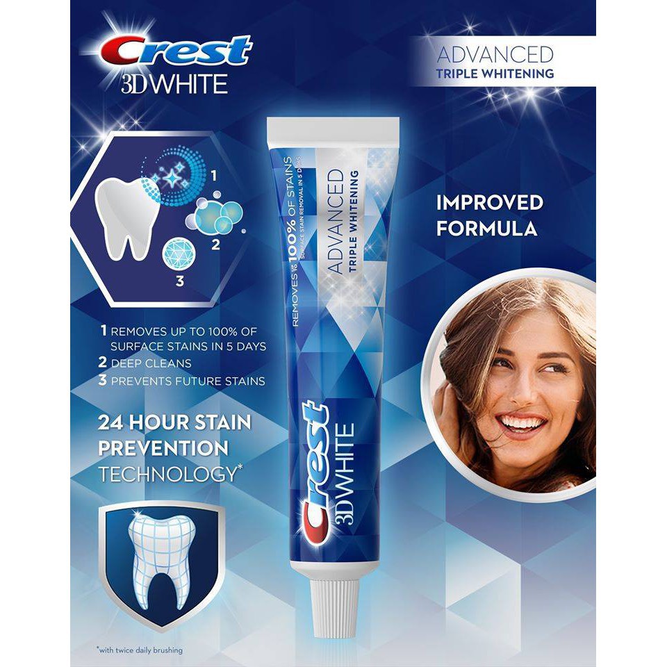 [HCM][HOT]KEM ĐÁNH RĂNG CREST 3D WHITE ADVANCED TRẮNG RĂNG VƯỢT TRỘI 158Gr - MỸ