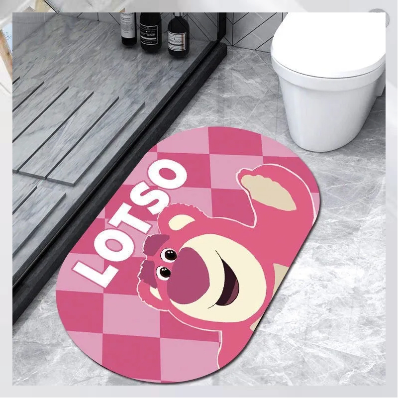 Tấm thảm chân silicon gấu hồng chống trượt nhiều mẫu, thảm oval dậm chân bathroom hình gấu cute, thảm lông lau chân lót sàn, thảm bathroom hình oval
