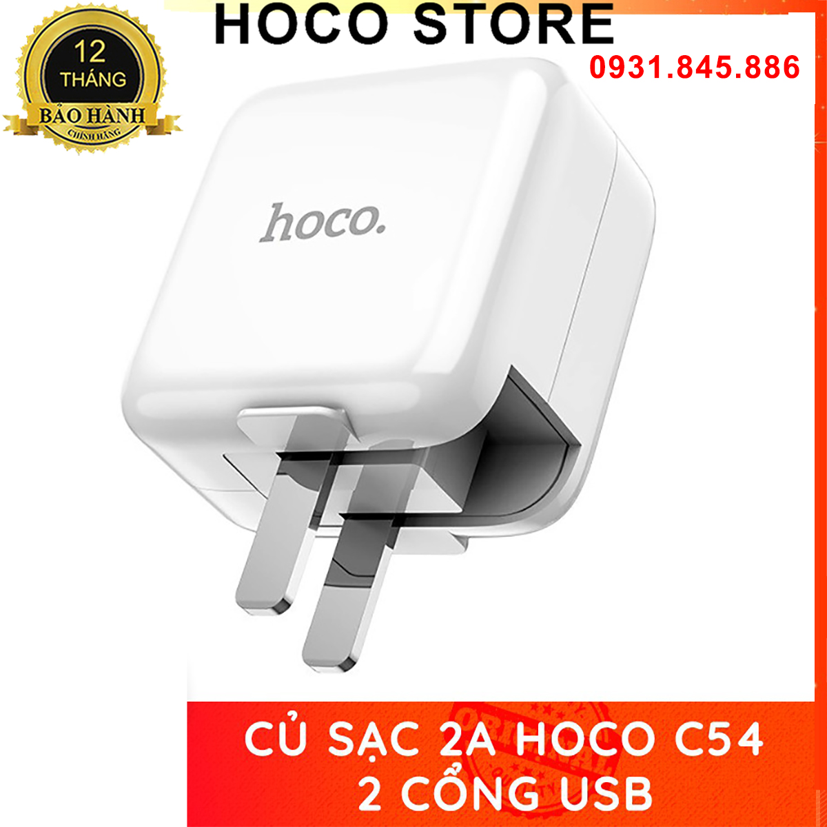 ⚡mẫu mới⚡củ sạc nhanh cốc sạc nhanh fast charging - 2 cổng usb 2a hoco c54 -bảo hành 12 tháng chính hãng