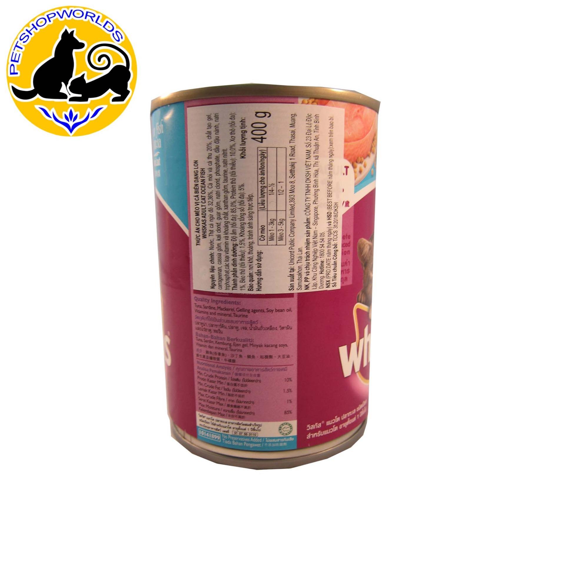 Thức ăn mèo Whiskas vị cá biển lon 400g