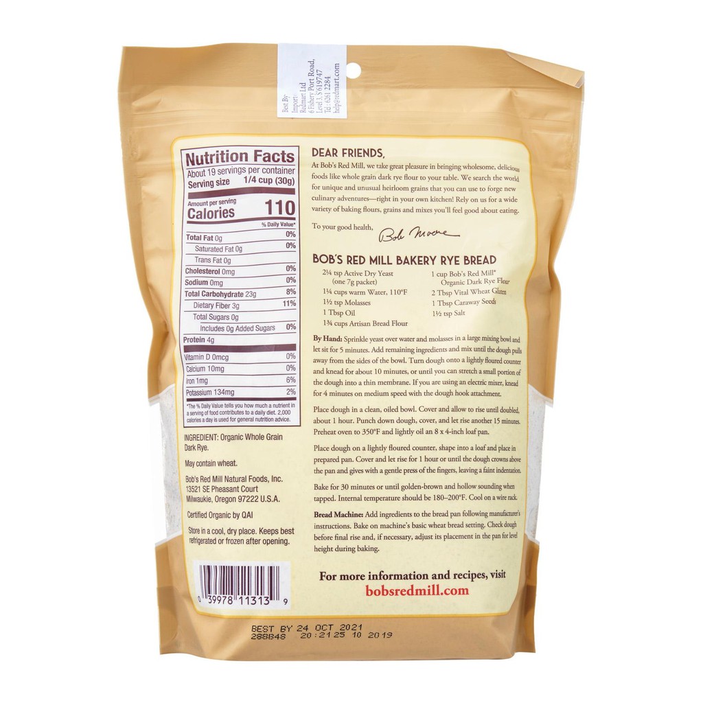 [HCM] Bột mì đen hữu cơ(Organic Dark Rye Flour) - Bob's Red Mill - 567g
