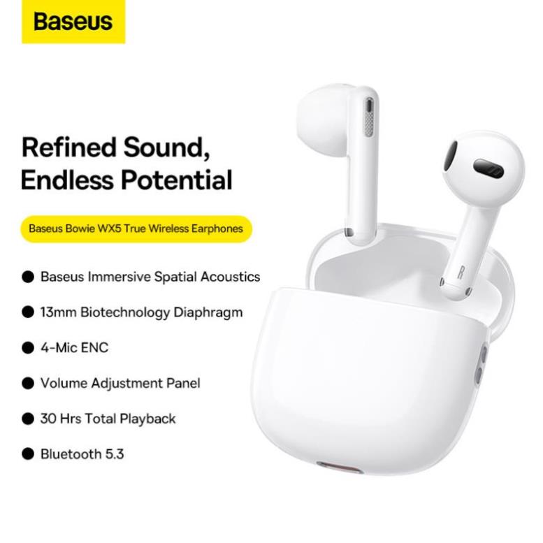 Tai Nghe Bluetooth Baseus WX5 4-Mic ENC Sử Dụng 30 Giờ