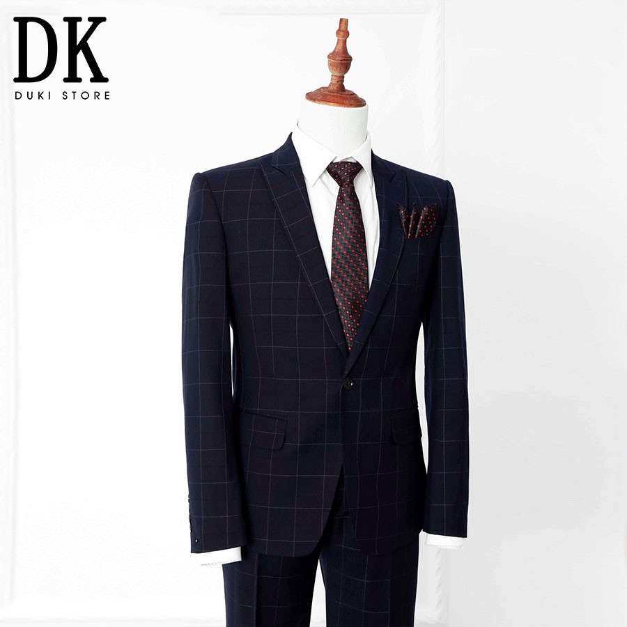 Bộ vest nam 1 cúc kẻ caro thời trang dka0034 - duki store
