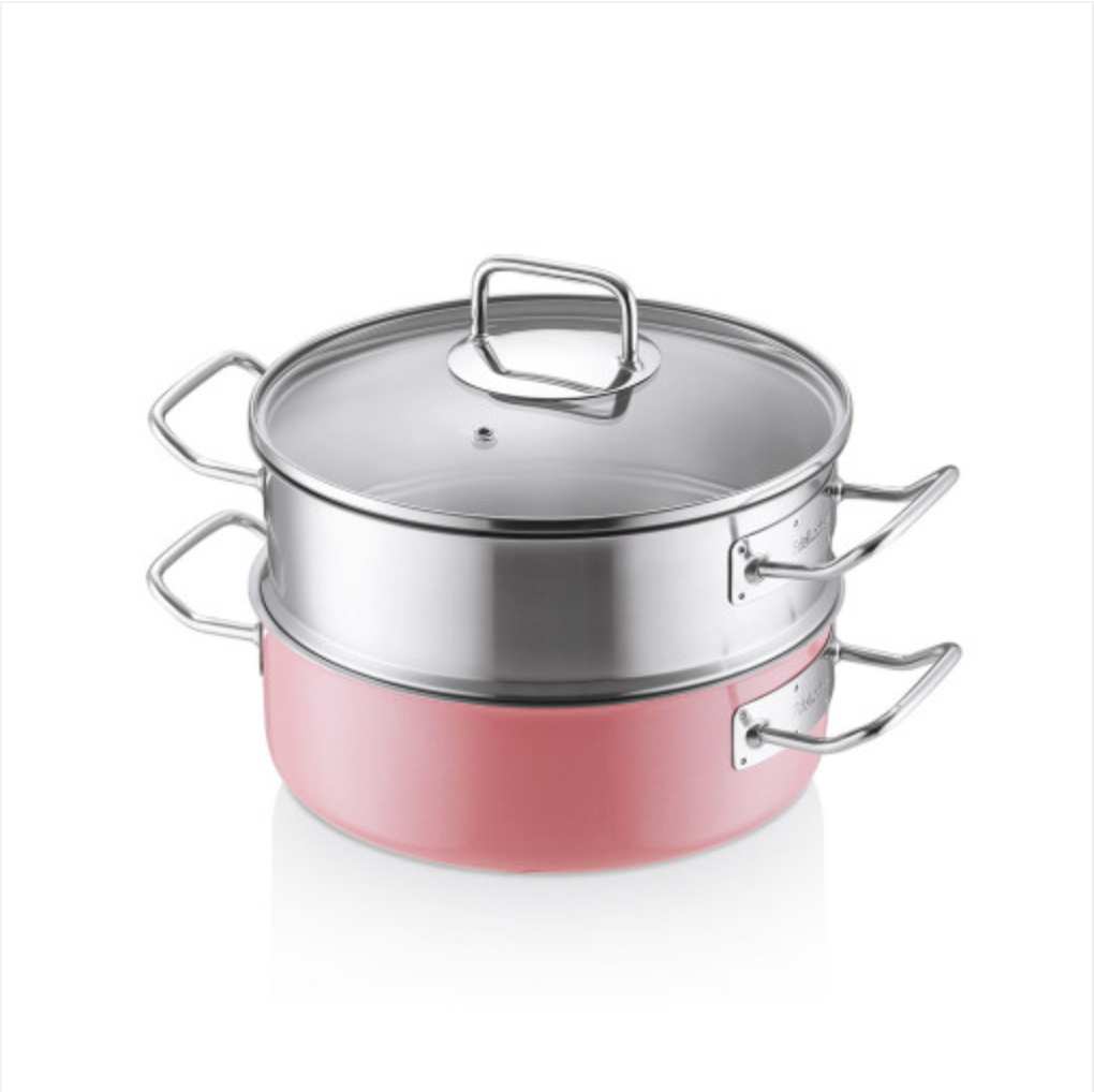 [HCM]Nồi hấp Edelkochen Inox Solid Hồng 3 lớp 24cm kèm xửng hấp