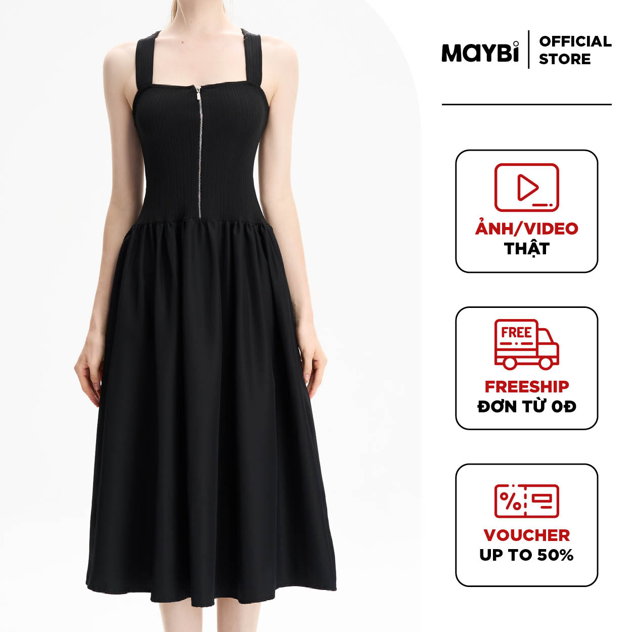 [NHẬP MÃ NOVFALAZSOCIAL02 GIẢM 40K ĐƠN 199K  ] Đầm mini xòe thun phối cotton lạnh Maybi