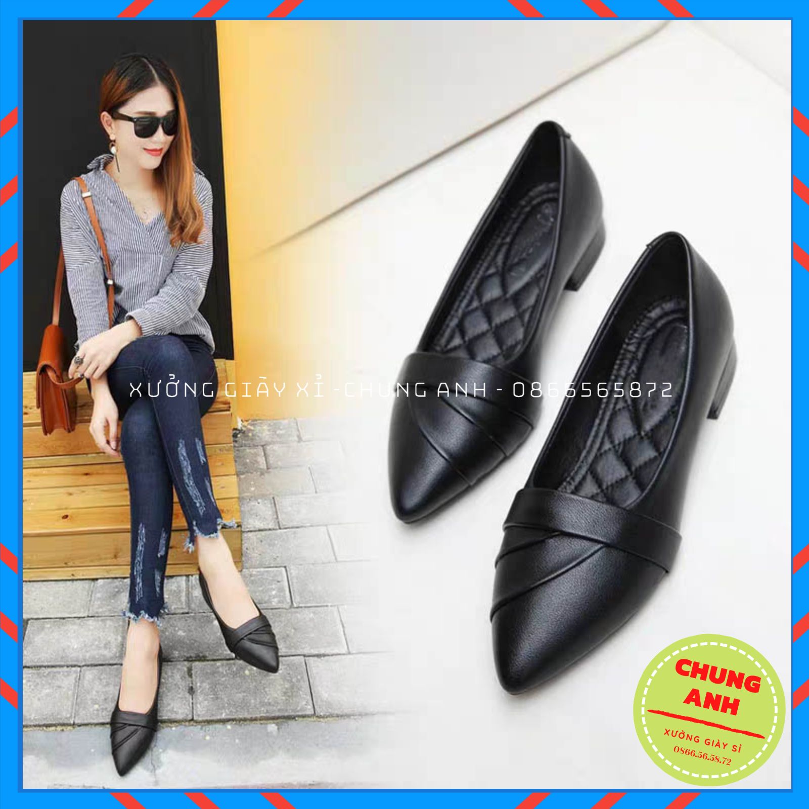 Giày búp bê nữ - giày công sở nữ đế bệt da lỳ cao cấp