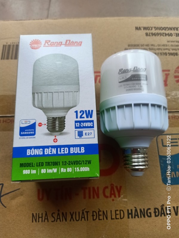 Bóng đèn led trụ 12W Rạng Đông dùng điện 12V-24VDC
