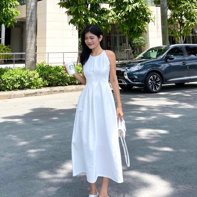 [Nhập mã LAZFASHION34-giảm 15% tối đa 99k/600k]SAP-Đầm dài cổ yếm thanh lịch