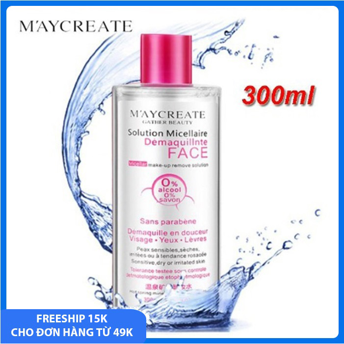 Nước tẩy trang MayCreate làm sạch lớp trang điểm, bụi bẩn còn xót lại trên da, giữ ẩm và thu nhỏ lỗ chân lông, nước tẩy trang dưỡng da, làm sáng da, trắng da 300ml July20 SPU052
