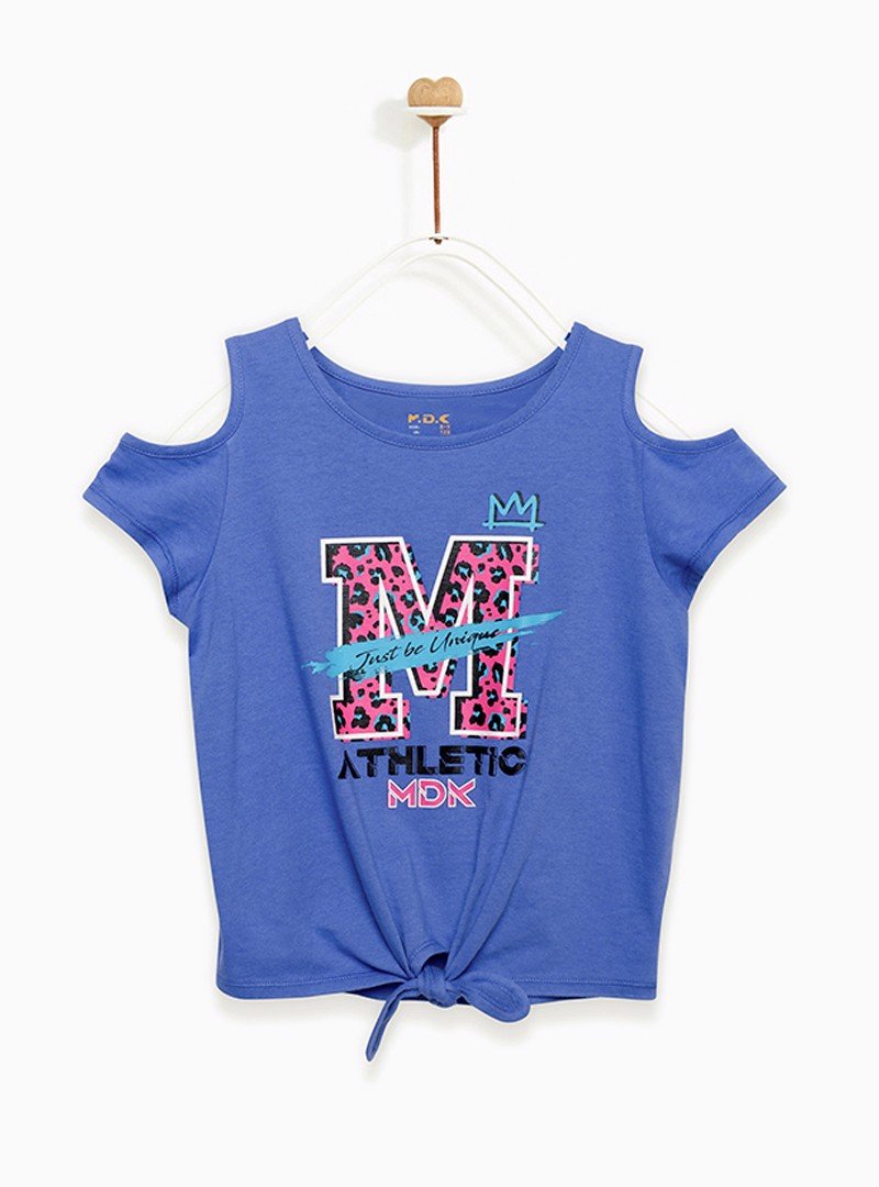 Aó Bé Gái Off the shoulder printed tie-knot tee