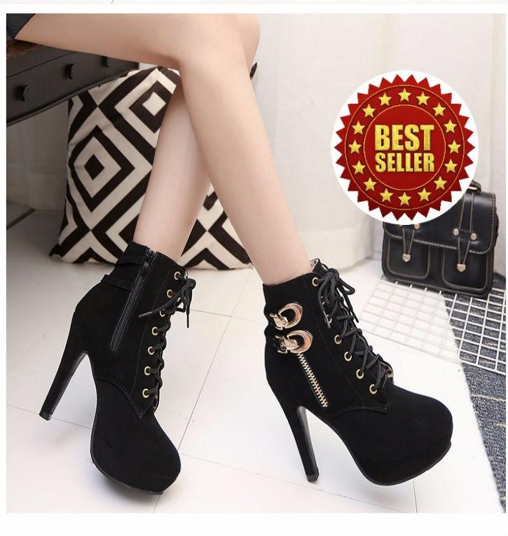 Giầy  boot cao gót thắt dây korea
